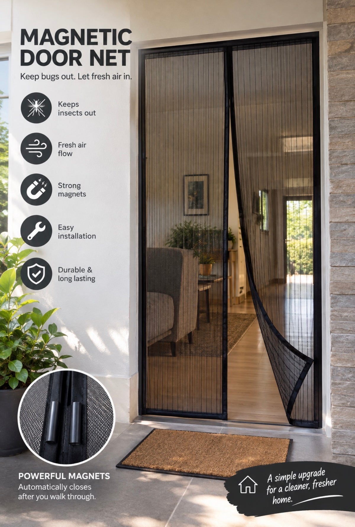 Magnetic mesh door net
